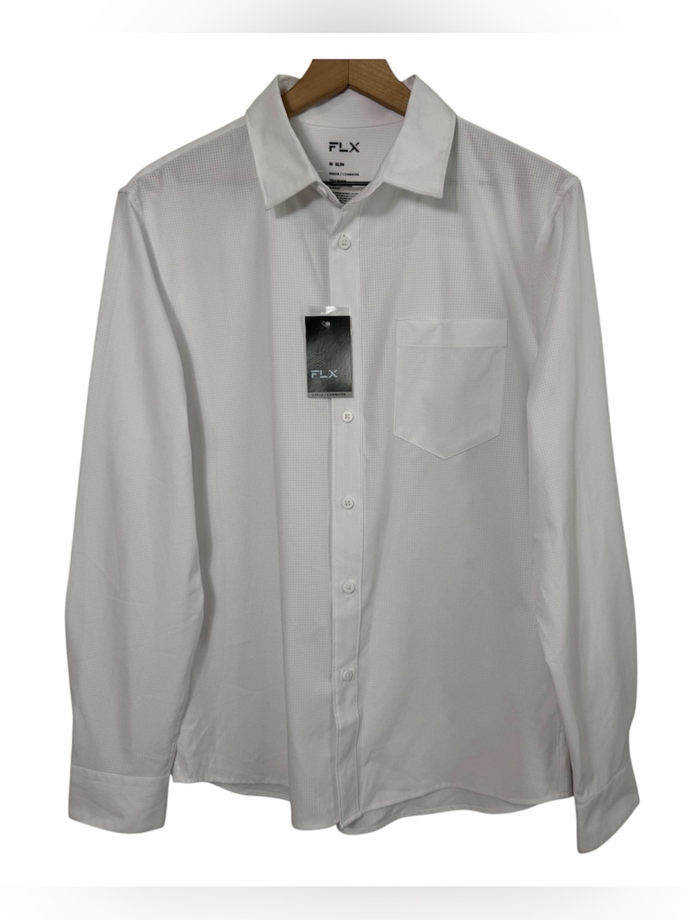 Flx Men White Button Down Shirt Medium Slim Fit Modern NWT